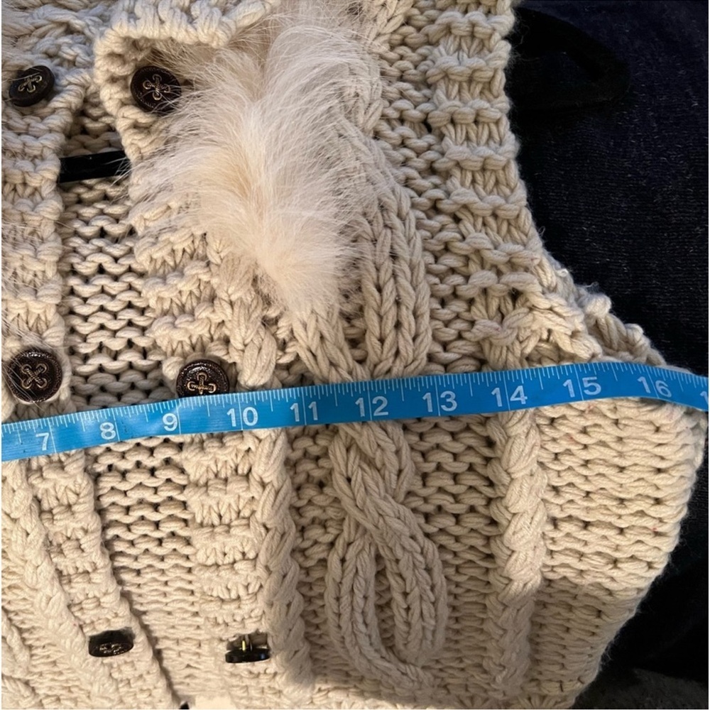 Papaya Chunky Knit Sweater Vest Cream Faux Fur Trim Rabbit Hair Medium - Picture 7 of 7